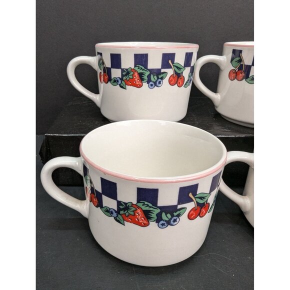 B&D Tabletops Unlimited Flat Coffee Cup Check with Fruit Pattern Lot of 4 - Picture 2 of 8